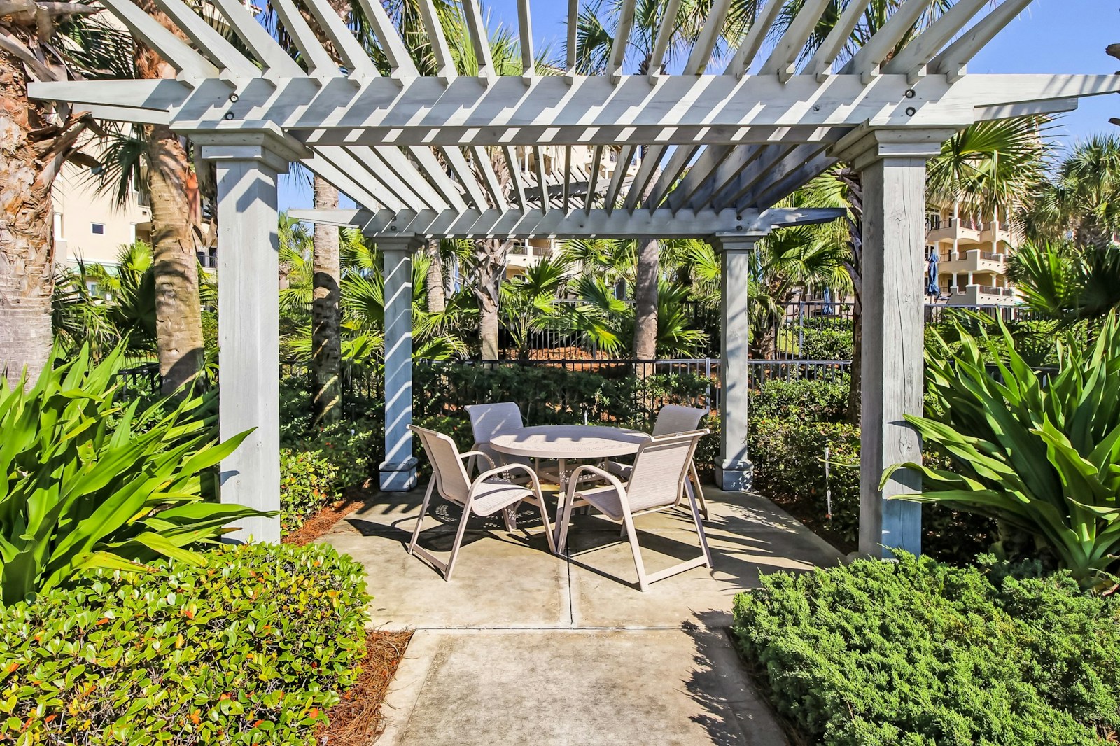 A pergola and outdoor deck